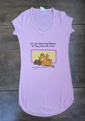 Camisa De Colección Años 70 Garfield Rara para Dormir Talla Pequeña Junior Rosa I’d Like Mornings Better Foto 1 de 4