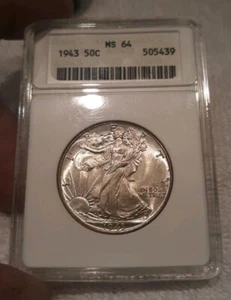 1943 50C Walking Liberty Half Dollar ANACS MS-64 Old Holder - Picture 1 of 4