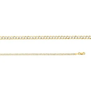 14k Cuban Link White Pave Gold Chain Necklace Italy Solid Curb Two Tone 2.7mm - Picture 1 of 1