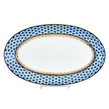 Russian Cobalt Blue Net 12" Oval Platter Saint Petersburg, 24 kt Gold Bone China
