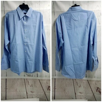 John Ashford Regular Fit Easy Care Blue Plaid Long Sleeve Shirt 17-17.5, 33-35  - Image 1 of 4