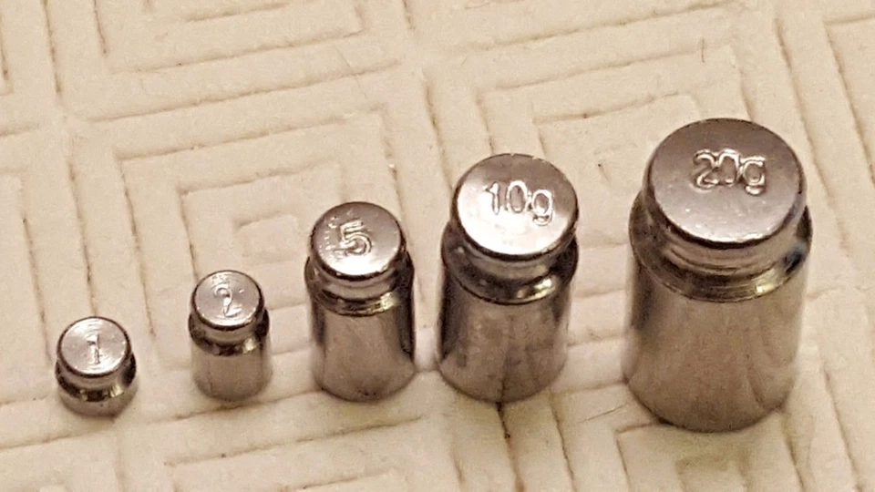 5 PCS 1G 2G 5G 10G 20G GRAMS PRECISION CHROME CALIBRATION SCALE WEIGHT SET KIT - Image 1 of 1