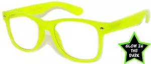 GLOW IN THE DARK VINTAGE RETRO OWL CLEAR LENS SUNGLASSES PARTY YELLOW - Picture 1 of 2