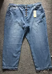 Boden gerade Jeans Neu Größe 22 UK High Rise normale unversäuberte Kante Saum - Bild 1 von 5
