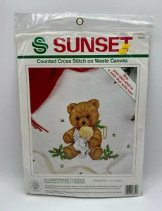 Sunset A Christmas Cuddle Contado Punto de Cruz sobre Residuos Kit de Lona Oso y Ángel - Imagen 1 de 5