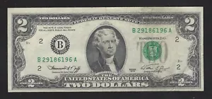 1976 USA $2 Two Dollar Bill Series (B) Number B29186196A Circulated Condition - Picture 1 of 2