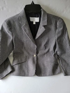 Hugo Boss Katemika Black Striped Women's Blazer Sz 6 Heavy Cotton 3/4 Sleeve - Picture 1 of 7