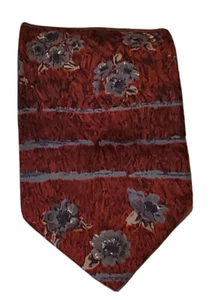 Zylos George Machado Men's 100% Italian Silk Necktie Burgundy Floral L 58" W 4" - Picture 1 of 4