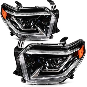 BLK 2pcs Pair Halogen Projector Headlights W/ LEDDRL For 2014-2021 Toyota Tundra - Picture 1 of 19