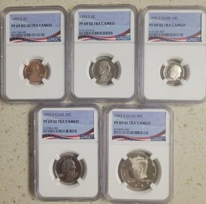 1992 S PF 69 ULTRA CAMEO COIN SET (1 C, 5 , 10 , 25, 50 cent  - Picture 1 of 1