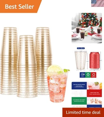 Vasos desechables duraderos de plástico dorado, 14 oz para bodas y celebraciones Foto 1 de 4