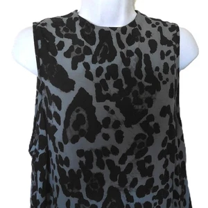 Topshop Animal Print Tunic Long Black & Gray Sleeveless Side Slits EUC Sz 8 - Picture 1 of 6