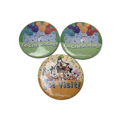 Walt Disney World Celebration Buttons 1st Visit, Celebrating Lot Of 3 - Image 1 of 4