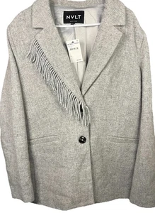 NVLT Anthropologie Fringe Trim Wool Blend Gray Blazer Womans Size Large - Picture 1 of 20