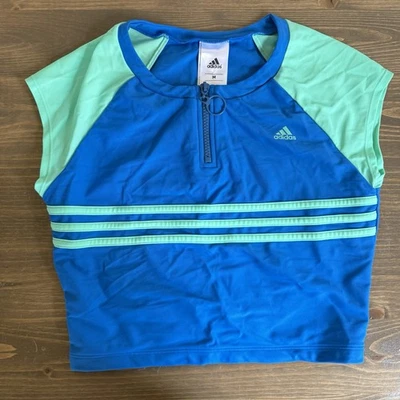 Adidas Mujer Mediano Azul Verde Recortado Protección contra Erupciones Natación Manga Corta Top  Foto 1 de 4