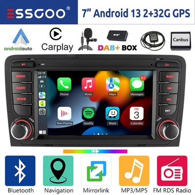 32G Android 13 Autoradio DAB+ Carplay GPS Navi WIFI RDS Für Audi A3 S3 RS3 8V 8P - Bild 1 von 4
