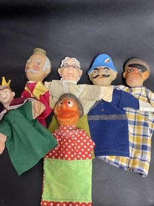Vintage Set 6 ERLO Kasperletheater Hand Puppets 1960/1970’s Rubber Heads French - Picture 1 of 13