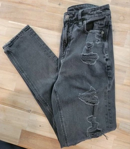 AE American Eagle Hi-Rise Baggy Black Distressed Damen Jeans Gr. 00 - Bild 1 von 10