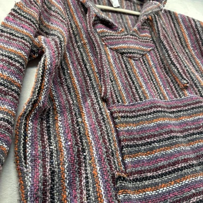 Sudadera con Capucha San José Baja para Mujer L Rosa Suroeste Mexicano Mezcla de Lana Pullover a Rayas Foto 1 de 4