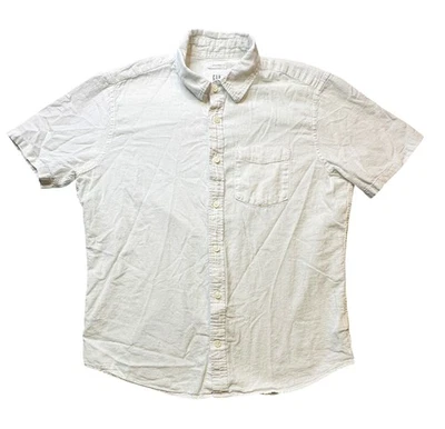 GAP Shirt Mens Medium White Linen Cotton Short Sleeve Standard Button Up Casual - Image 1 of 4