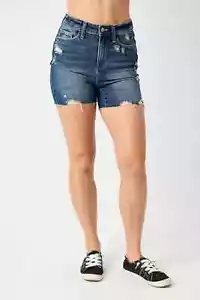 Judy Blue high waist jeans cut off shorts mid dark wash denim womens Small - Picture 1 of 4