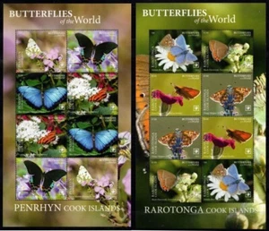 Rarotonga & Penrhyn 2020 8v MNH 2 SS, mariposas, flores - Imagen 1 de 1