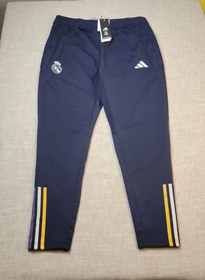 Pantalones de chándal Adidas Real Madrid grandes para hombre azul blanco calce ajustado entrenamiento de fútbol  Foto 1 de 4