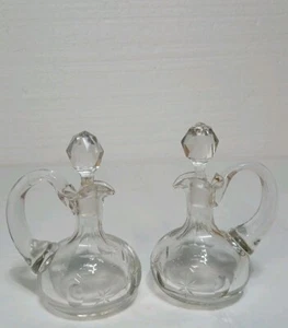 Set of 2 Elegant Crystal Glass Cruets with Heavy Glass Stoppers - 1950s Vintage, - Picture 1 of 8