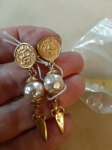 Splendidi Orecchini Chandilier Argento Dorato 925 Arezzo Vintage Perla - Foto 1 di 10