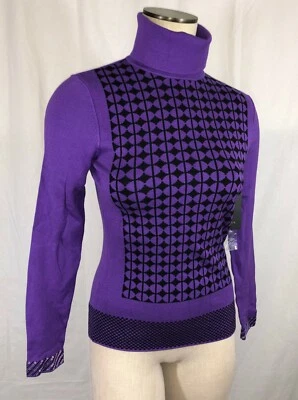 Suéter Lentejuelas Yuka Talla T2 M Púrpura Negro Patrón Cuello Alto Foto 1 de 3