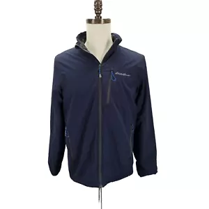 Eddie Bauer Soft Shell Jacket Mens Small Fleece Lined Zippered Pockets Blue EUC - Picture 1 of 14