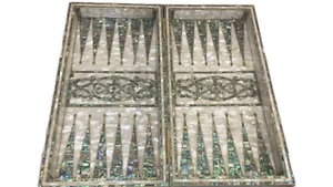 Handmade, Wooden Backgammon Board, Wood Chess Board, Mother of Pearl Inlay (12") - Picture 1 of 9