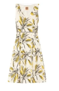 Vestido Tory Burch Chelsea Estampado Trigo Algodón Sin Mangas Plisado ~ Talla 10 UK 14 - Imagen 1 de 12