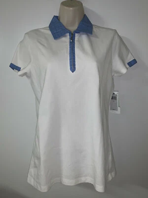 NUEVO CON ETIQUETAS IZOD GOLF Classix Swingflex 1/2 Cremallera Polo Damas S/P Blanco Azul Foto 1 de 4