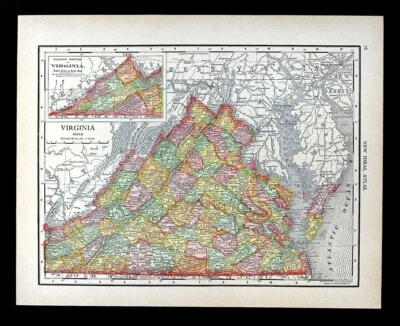 Mapa McNally 1912 Virginia Richmond Washington DC Norfolk Lexington Williamsburg Foto 1 de 3