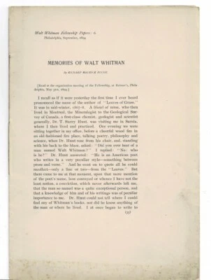 MEMORIES OF WALT WHITMAN 1 & 2 by Richard Maurice Bucke - 2 issues 1894 & 1897 - Image 1 of 4