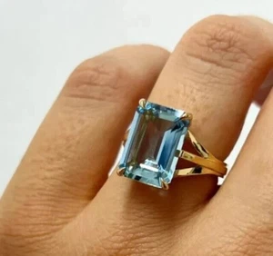 4Ct Emerald Cut Lab Created Aquamarine Wedding Ring 14K Yellow Gold Finish - Picture 1 of 4