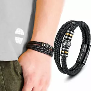 to Son/Dad Bracelet Leather Braided Wristband Bracelet Wrap Father's Day Gift - Picture 1 of 8
