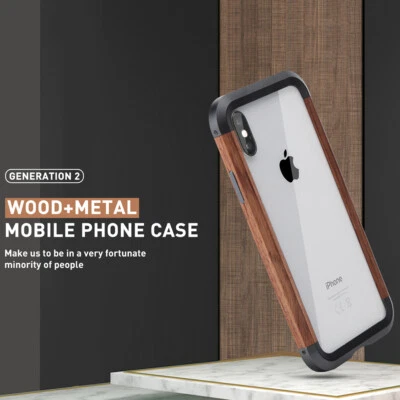 Luxury Aluminum Metal Hybrid Real Wood Bumper Case Cover For iPhone 13 15 Max - Image 1 of 4