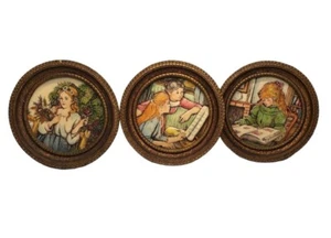 Vintage Three Genuine Artini Sculptured Engraving Hand Painted Framed - Picture 1 of 9