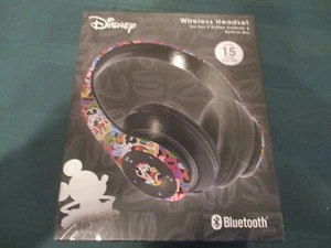 Disney Black Mickey Mouse Bluetooth Wireless Headphones Mic Headset Foldable NEW - Picture 1 of 6