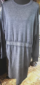 Denim Blue Long Sleeve Knee Dress Soft Fabric Elastic Waist Sz. XXX (22) Comfy - Picture 1 of 11
