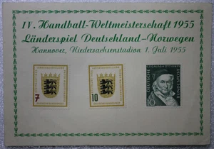 SELLOS POSTALES BALONMANO PC IV. CAMPEONATO MUNDIAL WC 1955 TYSKLAND - NORUEGA - Imagen 1 de 2