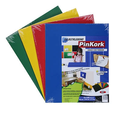 Korkplatte, selbstklebend Pinnwand, 2 Stück á 50 x 40 cm, rot, blau, gelb, grün - Bild 1 von 4