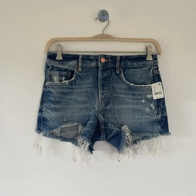 Free People We The Free Blue Denim Shorts Frayed Hem Distressed Size 26 - Image 1 of 4