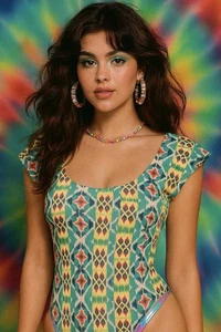 Body Central Body groß mehrfarbig geometrisches Muster Y2K Retro Festival - Bild 1 von 4