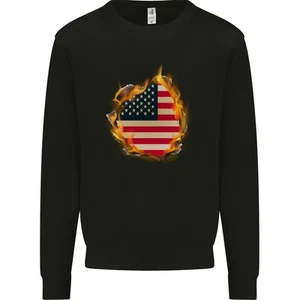 The Stars & Stripes American Flag Fire USA Kids Sweatshirt Jumper - Picture 1 of 5