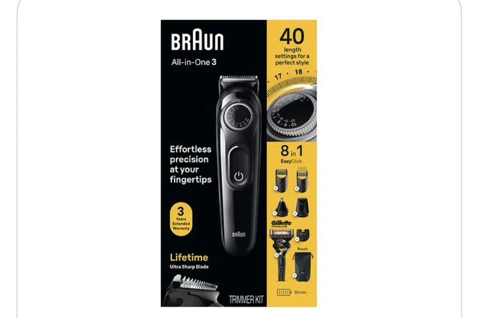 Braun Series 3 All-in-One 8-in-1 Electric Beard Trimmer Kit & Razor AIO3470 -New - Image 1 of 3