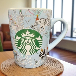 STARBUCKS Wild Zoo ANIMALS Happy BIRTHDAY Blue Coffee Tea Mug Cup 10 oz 2020 - Picture 1 of 11