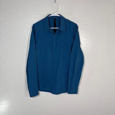 Camisa Lululemon Para Hombre Azul Mediana Manga Larga Con Botones Elastizada Rendimiento Foto 1 de 4